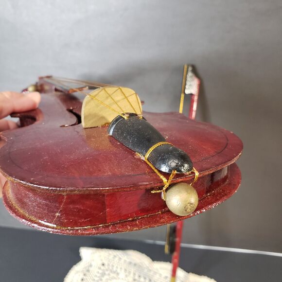 Vintage Faux Miniature Wooden Violin with Bow Shelf Decoration Decor 15" - Picture 4 of 12